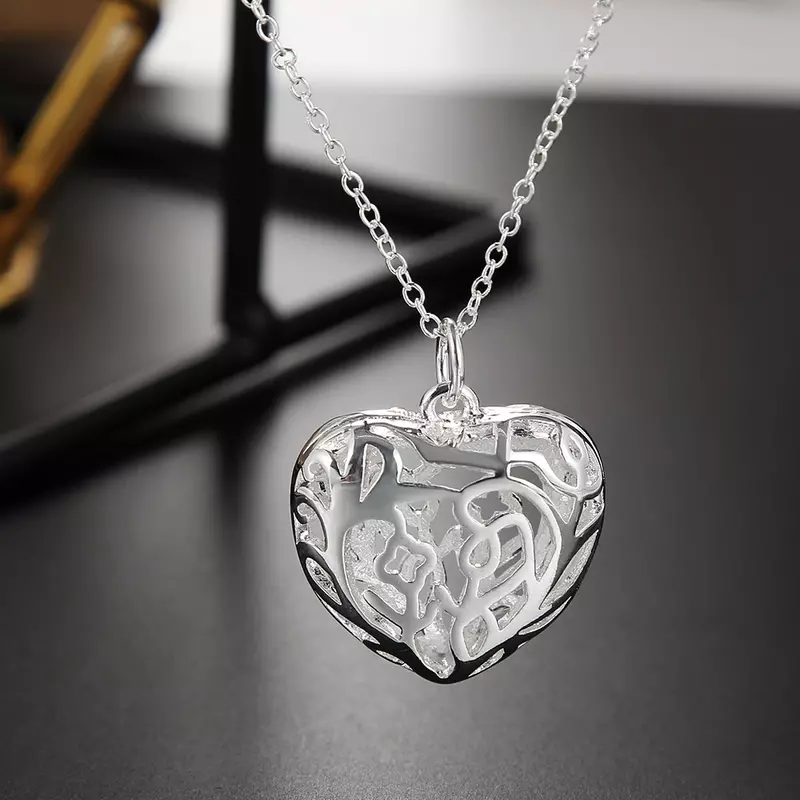 قلادة على شكل قلب من الفضة الإسترليني للرجال والنساء ، مجوهرات الزفاف والخطوبة ، هدية الموضة