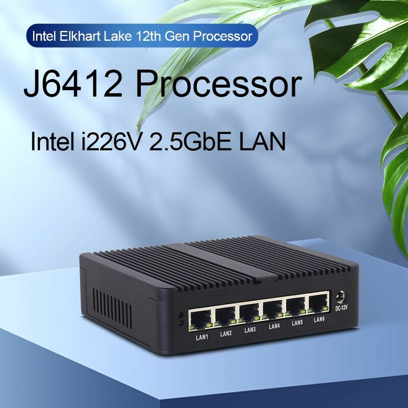 BEBEPC كمبيوتر مصغر إنتل سيليرون J6412 I226-V 2.5G 6 LAN DDR4 بدون مروحة Pfsense جدار الحماية راوتر سيم فتحة الصناعية Computador