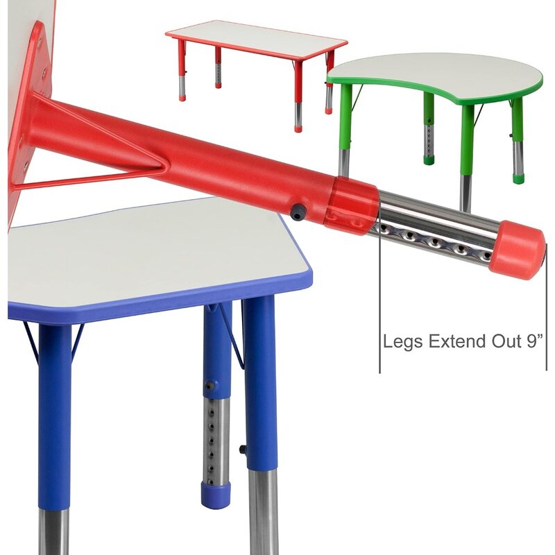 طاولة وكراسي بلاستيكية مستطيلة للأطفال ، أثاث أطفال ، ارتفاع قابل للتعديل ، نشاط ، أزرق ، مجموعة من 3