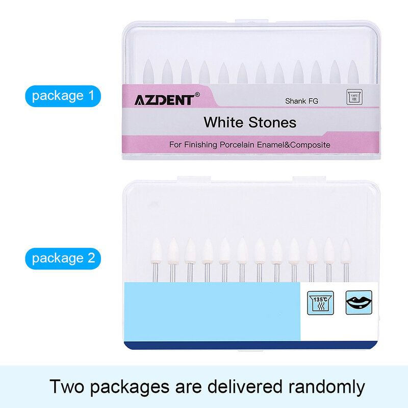 AZDENT-White الأسنان حجر تلميع ، FG الأزيز ، مخروط ، لهب ، شكل دائري ، كشط بور يصلح ل قبضة عالية السرعة ، 1.6 مللي متر ، 12 قطعة لكل صندوق