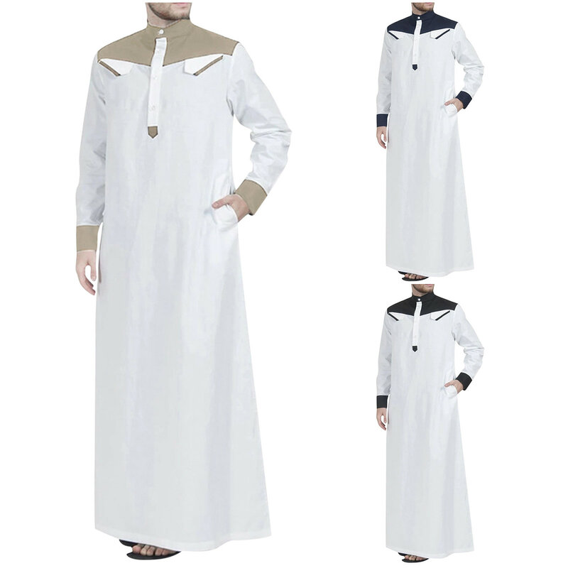 ملابس إسلامية تقليدية للرجال ، رداء بأكمام طويلة ، نصف سحاب ، الشرق الأوسط ، زر جيب ، أثداء الجبة