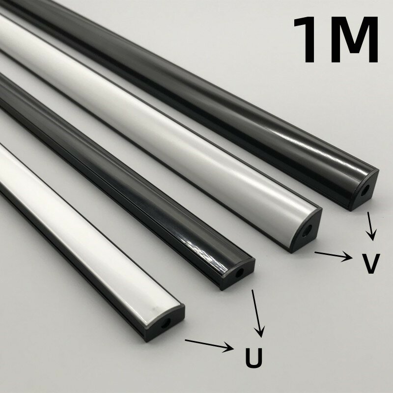 أسود غطاء 10-20 قطع/مغلفة LED الألومنيوم الشخصي 1 متر/القطعة U/V/ث شكل مناسبة ل 8-12 مللي متر واسعة LED قطاع الإسكان