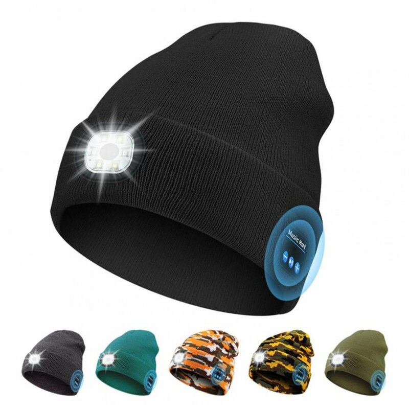 قابلة للشحن بلوتوث LED قبعة صغيرة ، قبعة دافئة للركض الليلي ، سطوع عالية ، الإضاءة ، الموسيقى اللاسلكية ، حر اليدين ، الشتاء