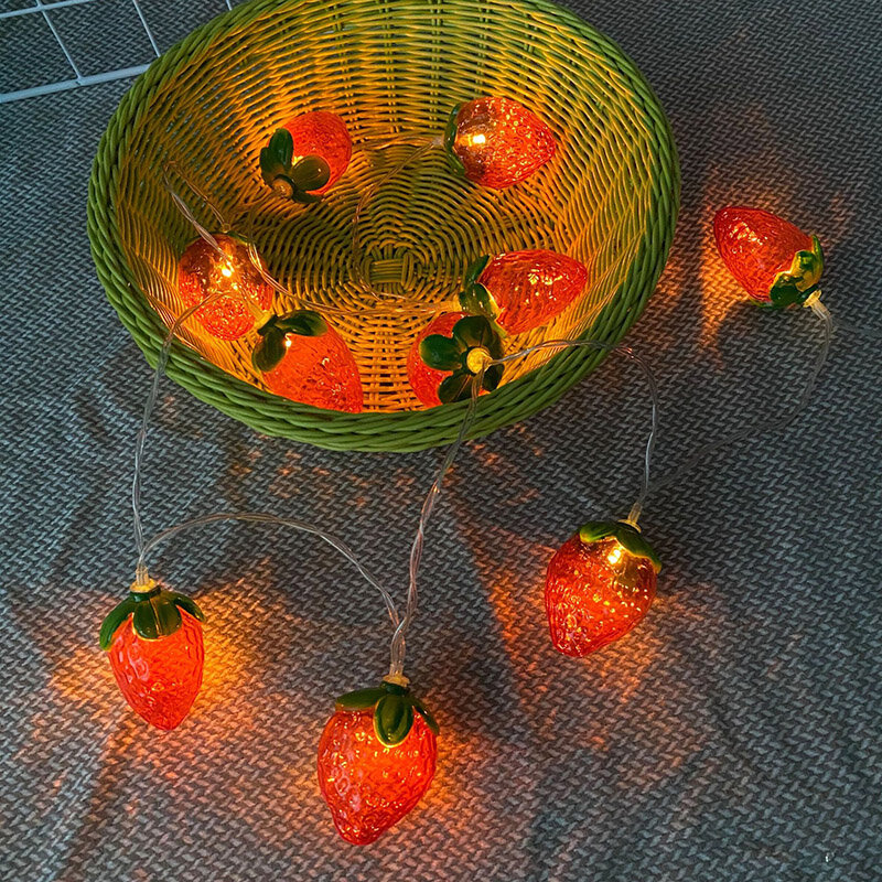 1.5 متر 10 المصابيح الفراولة الفاكهة عيد الميلاد الجنية أضواء سلسلة تعمل بالبطارية بالطاقة حديقة الزفاف عطلة هدية تزيين المنزل