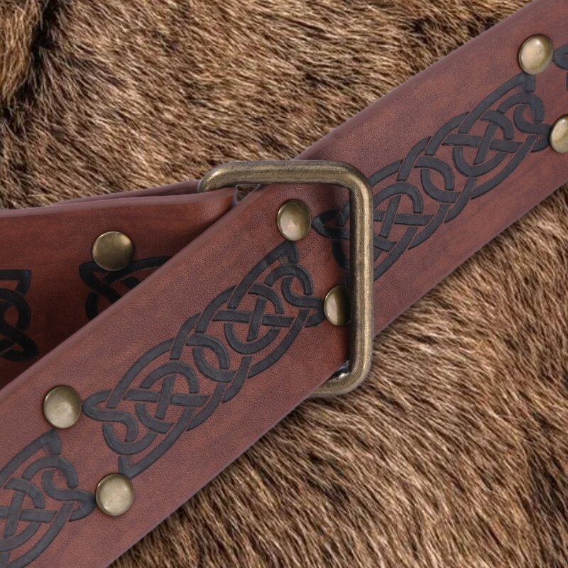 حزام عتيق من العصور الوسطى من جلد البولي يوريثان منقوش عليه حزام فارس عصر النهضة للحفلات التنكرية