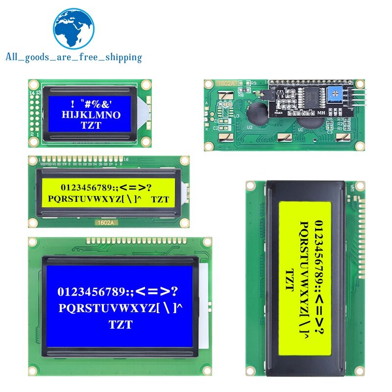 TZT-LCD1602 LCD 1602 وحدة ، شاشة زرقاء وخضراء ، 16x2 ، 20X4 حرف ، HD44780 وحدة تحكم ، 2004 ، 12864