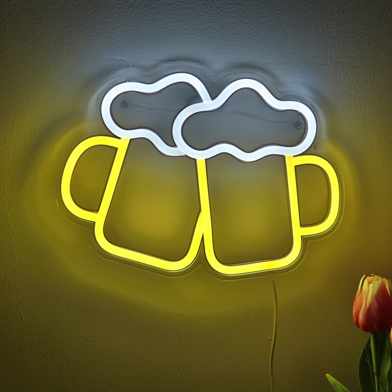 مصباح جداري نيون LED على شكل كوب بيرة مزدوج ، لافتة فنية للحفلات ، مؤثر ، نادي ، بار ، عصير ، ديكور متجر ، × × × × × × × × × × ×