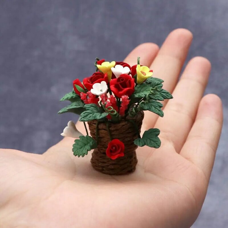 الجدة محاكاة صديقة للبيئة دمية مصغرة الورد الأحمر زخرفة دمية بونساي ديكور مصغرة الزهور