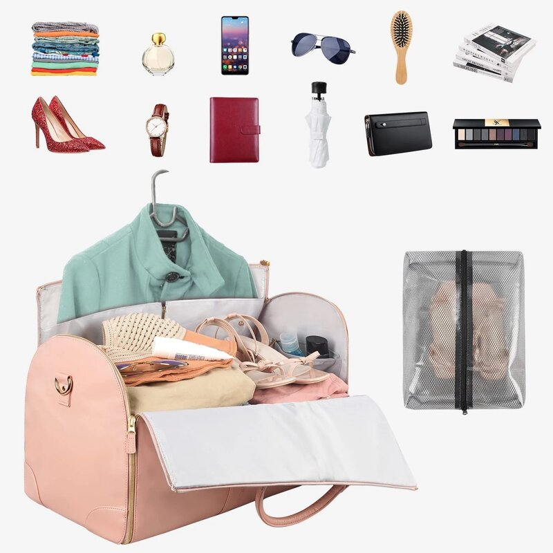حقيبة ملابس من الجلد الصناعي بأحرف مخصصة للنساء ، سعة كبيرة ، حقيبة بدلة من المطر قابلة للطي ، حقائب سفر متعددة الاستخدامات كاجوال ، أزياء