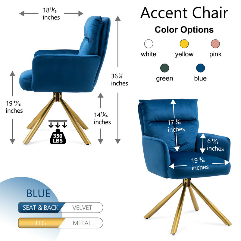 كرسي منجد عالي الظهر مخملي أزرق داكن عصري ، كرسي دوار بلكنة ، تصميم فاخر ومتطور
