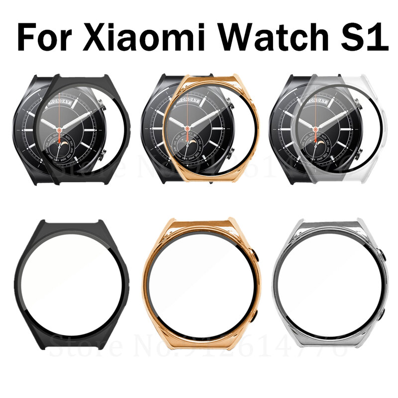 الغطاء الواقي لساعة شاومي S1 تصفيح حافظة لجهاز شاومي Mi Watch S1 واقي شاشة كامل مع غطاء زجاجي مقسى