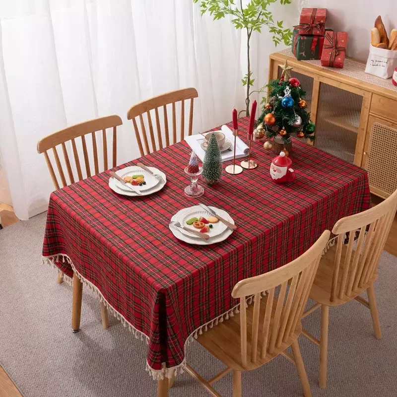 مفرش مائدة أخضر منقوش لعيد الميلاد ، منتجع صور ، منسوجات منزلية ، العام الجديد ، تجمع عائلي ، مطعم ، جو
