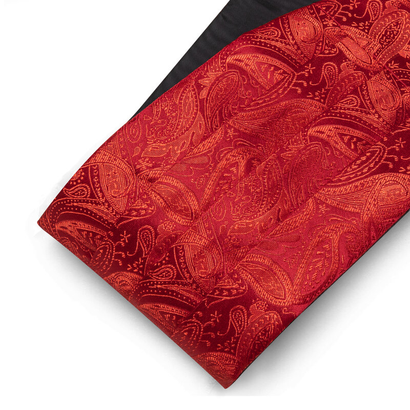 الزفاف الأحمر الحرير Cummerbund للرجال رائعة بيزلي ربطة العنق منديل أزرار أكمام مجموعات العريس حفلة الأعمال باري. وانغ 1070