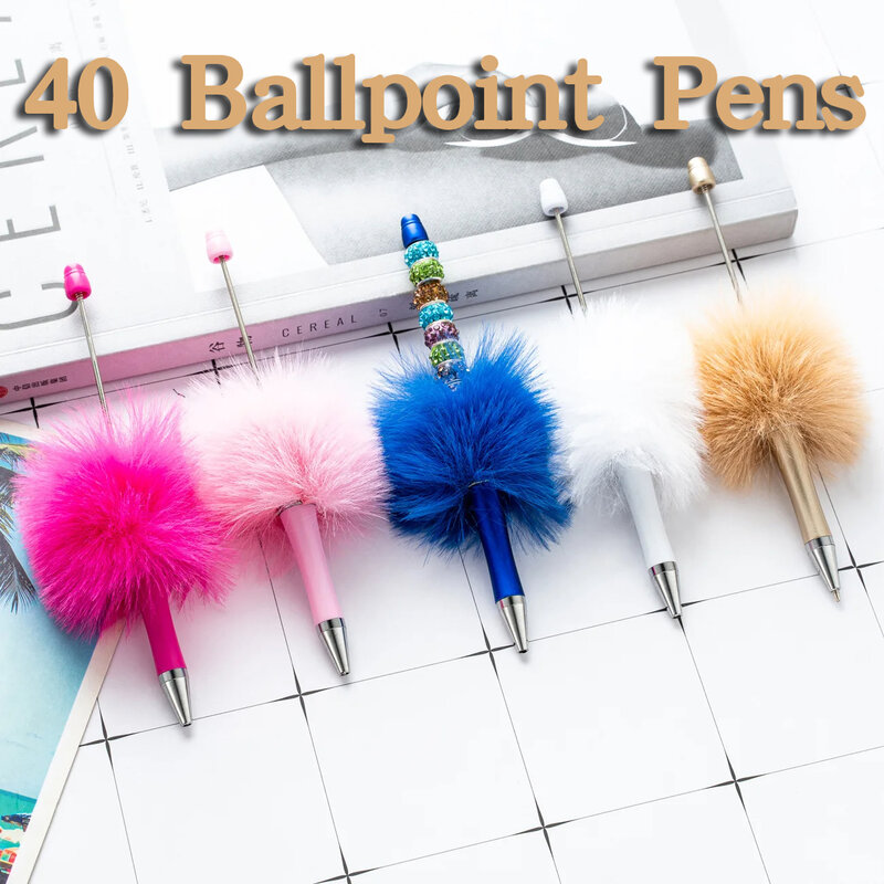 قلم حبر جاف من القطيفة للمدرسة والمكتب ، أقلام من الخرز بألوان مختلطة ، 40 روض