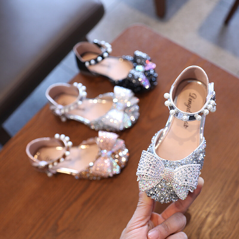الصيف الكورية القوس الفتيات الصنادل طفل الأميرة أحذية طفل النعال بريق تصميم أحذية الأطفال