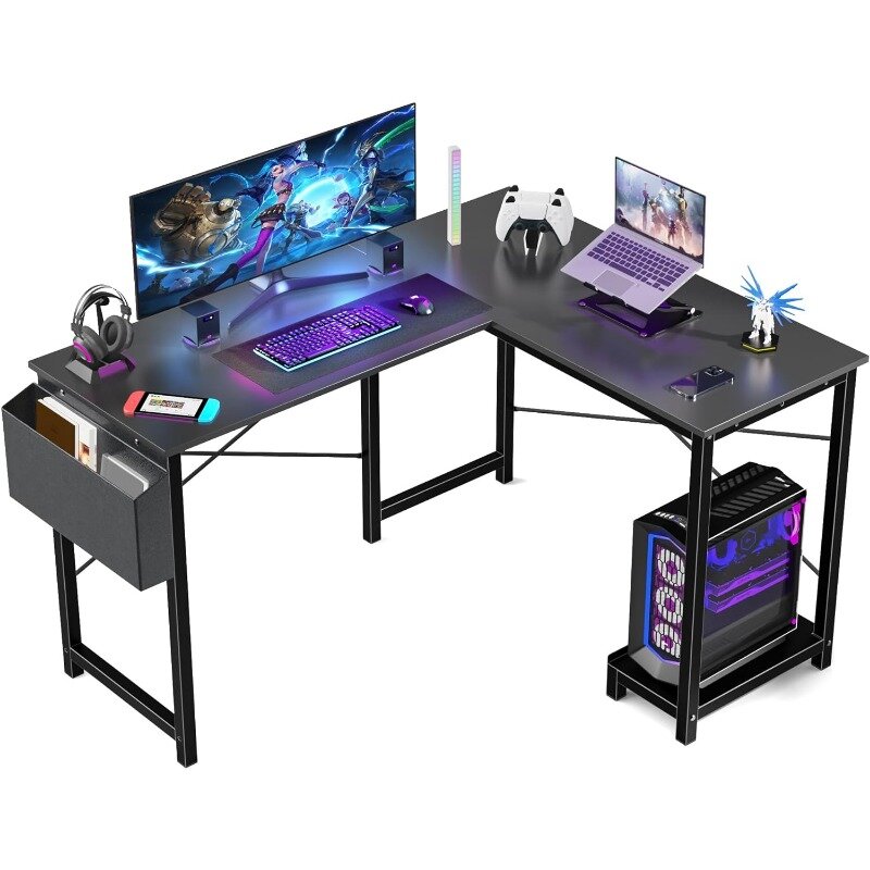 مكتب كمبيوتر على شكل حرف L ، زاوية خشبية ، طاولة ألعاب الكمبيوتر ، حقيبة تخزين جانبية للمنزل ، المكتب ، المساحات الصغيرة