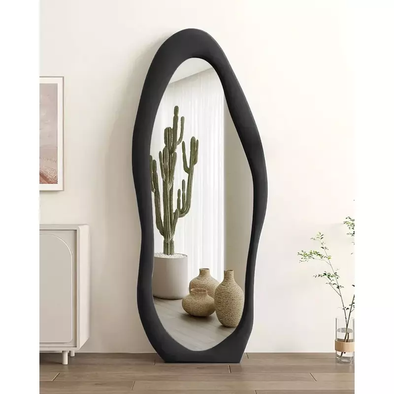مرآة أرضية عمودية بطول كامل بإطار شفة ، مرآة حائط غير منتظمة ، يمكن تعليقها أو إمآلها على الحائط ، 63 × 24 بوصة