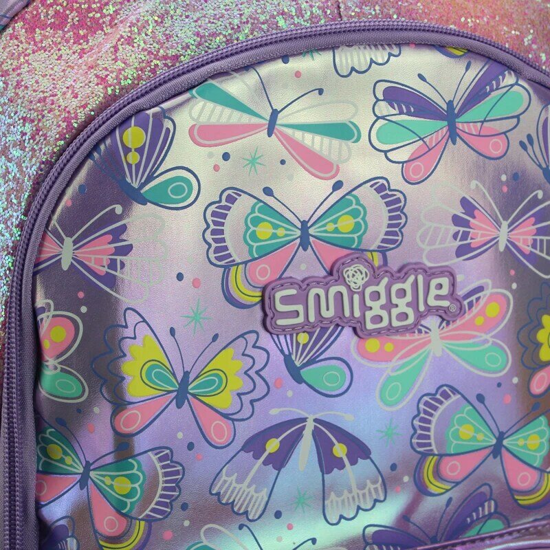 حقيبة مدرسية PU مضادة للماء للبنات ، حقيبة ظهر الفراشة الأرجواني ، اللوازم المدرسية الأصلية ، أستراليا Smiggle ، 16 بوصة ، 7 إلى 12 سنة