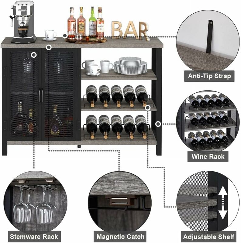 خزانة صناعية مع خزانات ، خزانة مع رفوف نبيذ ، بار ريفي ، خزانة قهوة