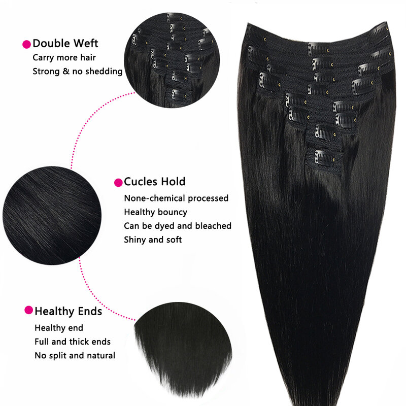 وصلة شعر مستقيمة للنساء ، شعر بشري ريمي برازيلي ، أسود طبيعي ، # 1B ، 18 مقطع