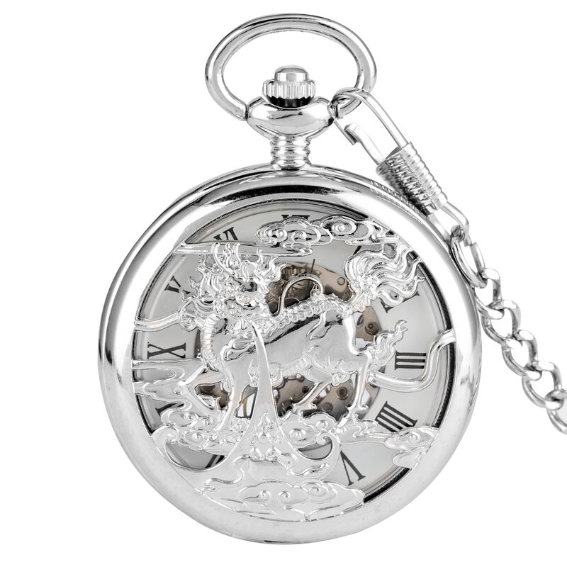 الصينية الميمون الوحش كيلين تصميم الميكانيكية اليد لف الرجال ساعة جيب فوب سلسلة الرجعية الفضة قلادة ساعة هدية