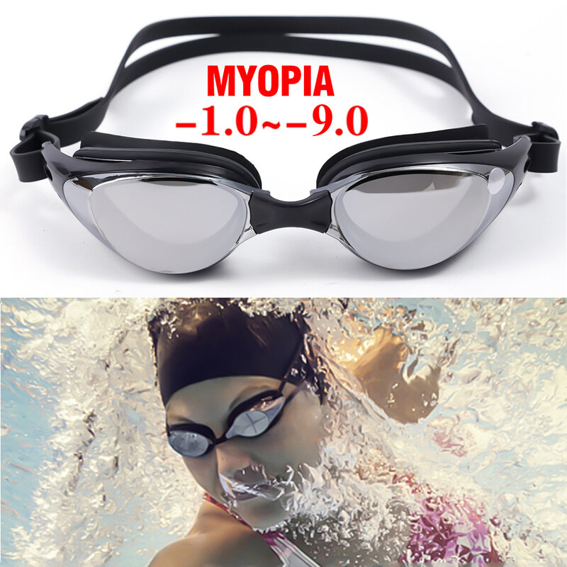 قصر النظر نظارات الوقاية للسباحة-1.0 ~-9.0 مكافحة الضباب مقاوم للماء نظارات الوقاية للسباحة قصر النظر نظارات أنيقة تصفيح نظارات السباحة للجنسين