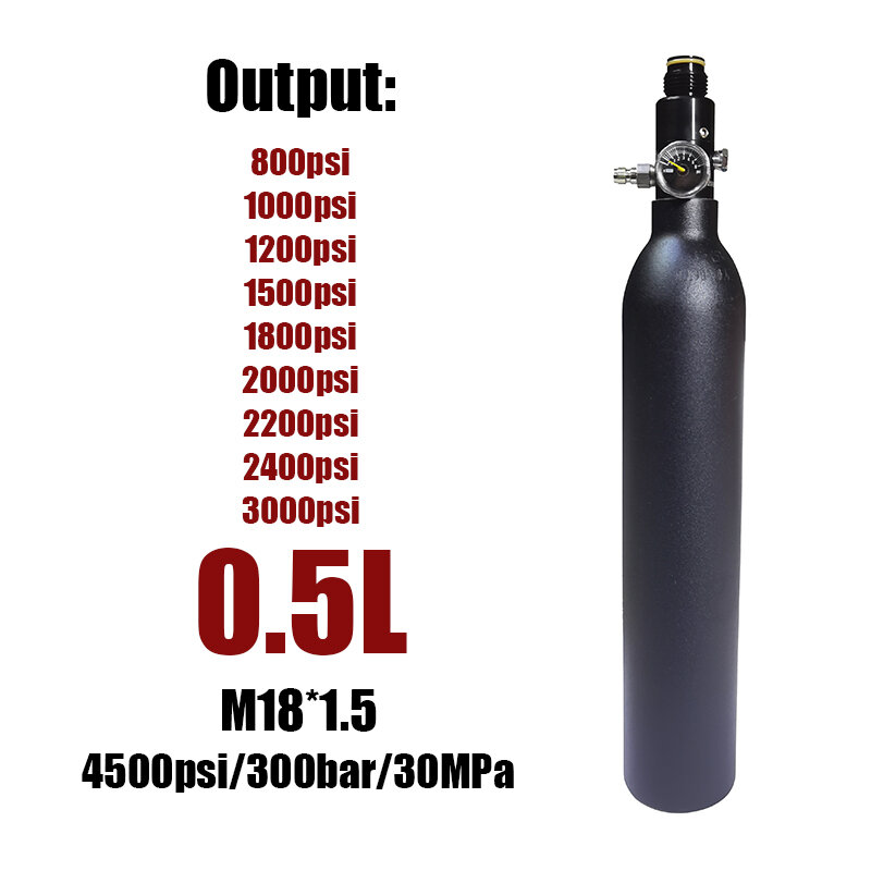 مضغوط الهواء خزان 0.25L 0.35L 0.5L CO2 زجاجة اسطوانة 4500psi 30MPa 300bar M18 * 1.5 مع منظم الناتج 800psi إلى 3000psi