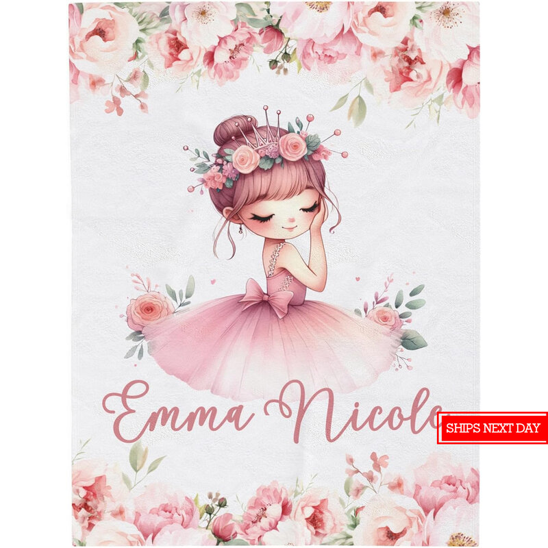 بطانية فتاة صغيرة شخصية ، موضوع الباليه الوردي ، طباعة زهرة لينة ، هدية الأطفال