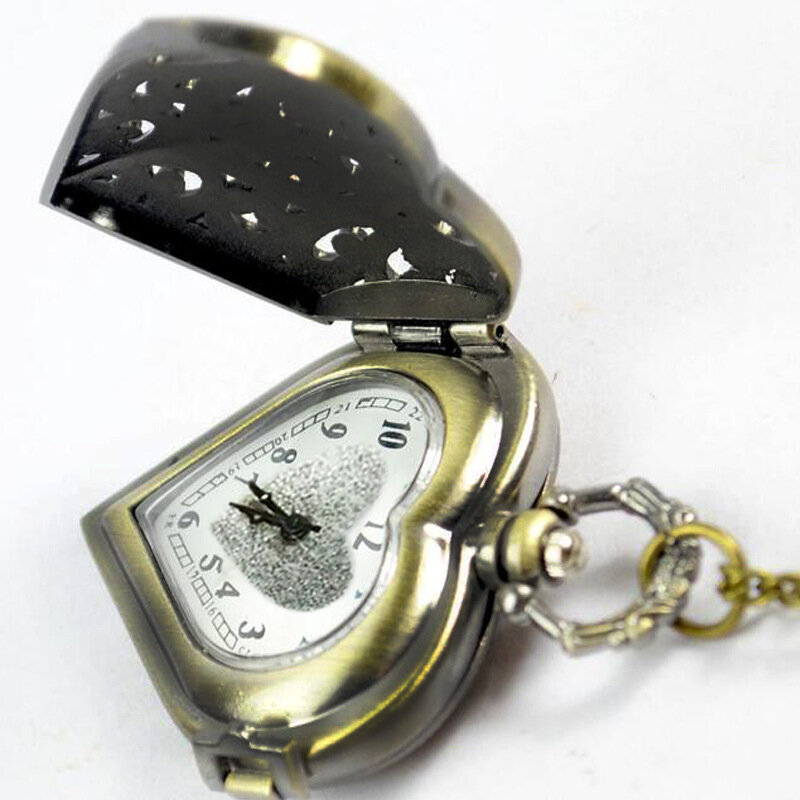 خمر القلب كوارتز ساعة الجيب للرجال النساء الجوف القلب الهيكل العظمي فوب سلسلة قلادة قلادة ساعة للسيدات Gifs Presentt