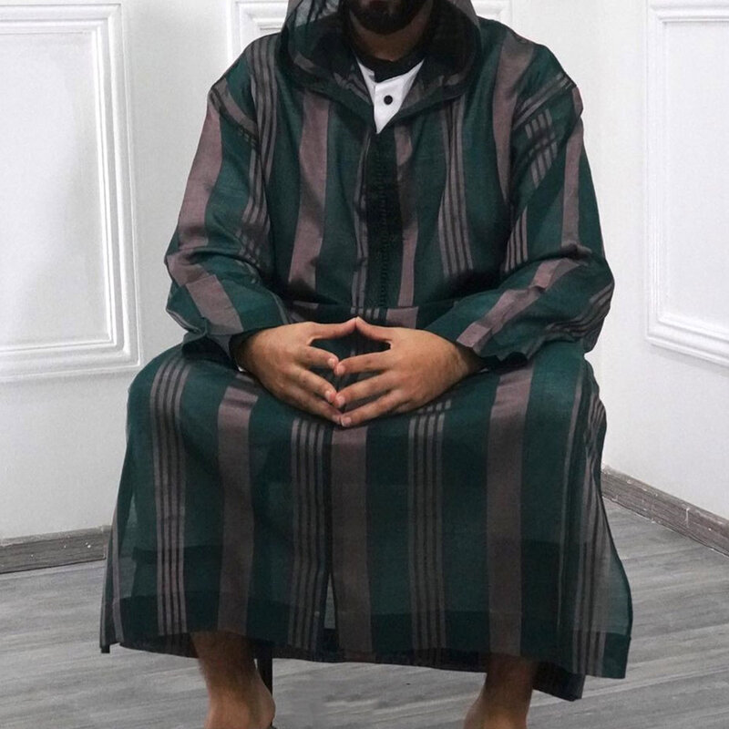 جبة قفطان بأكمام طويلة للرجال ، ملابس دبي ، خليط إسلامي ، ملابس سعودية مخططة