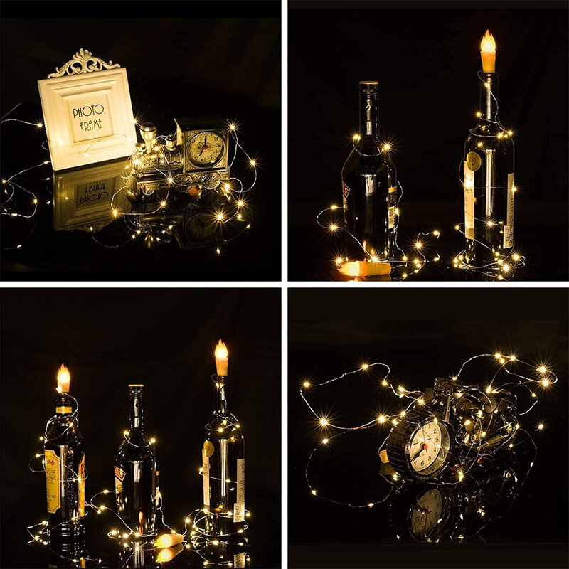 1-20 قطعة بطارية LED شمعة زجاجة النبيذ أضواء مع الفلين 2 متر 20 Led لهب النجوم الجنية أضواء ل عطلة حفل زفاف ديكور المنزل