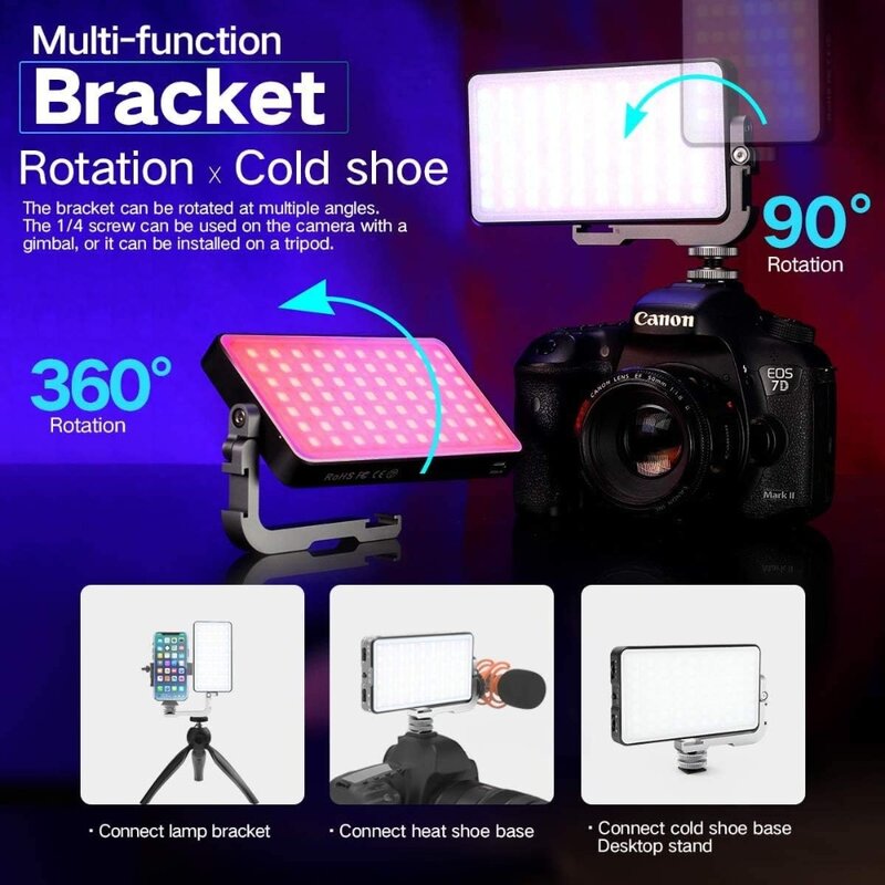 مصباح محمول على الكاميرا G2 RGB ، مدمج في ليثيوم mAh ، إضاءة مؤتمرات الفيديو ، بطارية 12W ، مصباح LED بالألوان الكاملة
