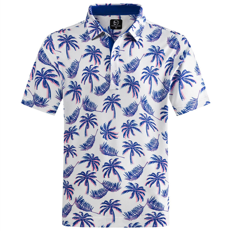 قميص بولو للرجال من نباتات هاواي ، طباعة ثلاثية الأبعاد ، أوراق الشجر ، زهرة ، أكمام قصيرة ، قمصان بولو جولف ، قمم شوارع كبيرة الحجم ، ملابس صيفية