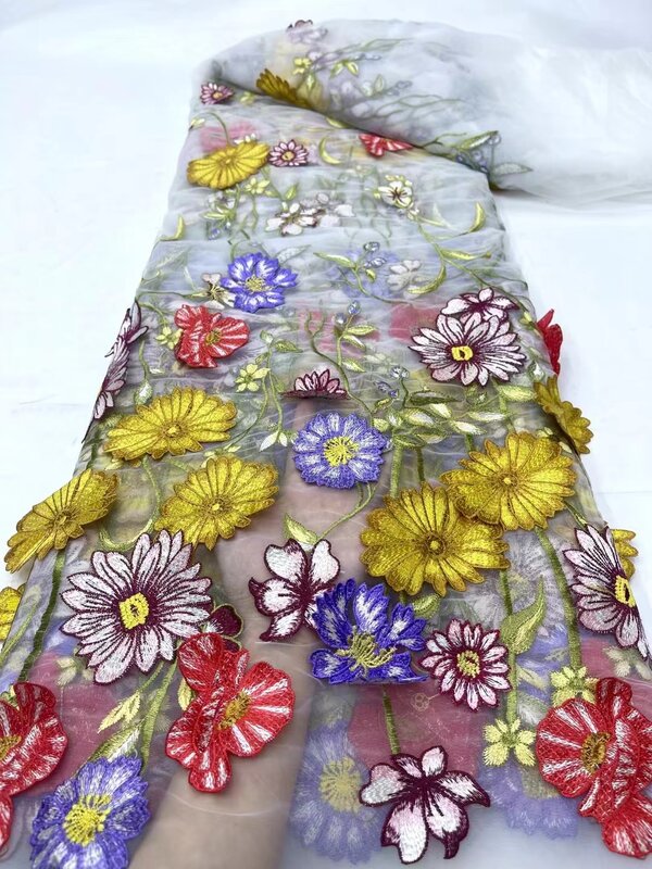 فستان أفريقي دانتيل ثلاثي الأبعاد للنساء ، شبكة فرنسية ، نيجيري ، تول ، تطريز ، جودة عالية ، أحدث ، قماش زهرة