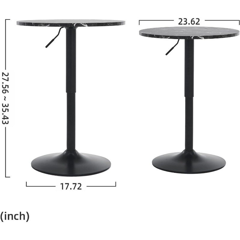 طاولة بار مستديرة مع طاولة قابلة للتعديل ، قمة MDF ، دعامة القطب المعدني الفضي وقاعدة ، بيسترو وطاولة حانة ، 23.62"