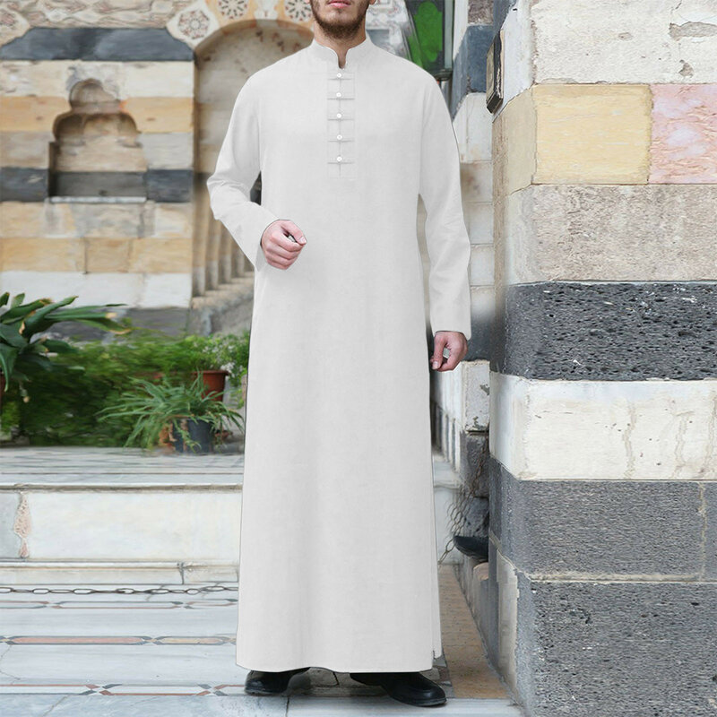 عباية رجالية بسيطة فضفاضة صلبة طويلة الأكمام ، مريحة ، ردية إسلامية ، عربية ، دبي ، ملابس إسلامية تقليدية ، أزرار بأكمام طويلة