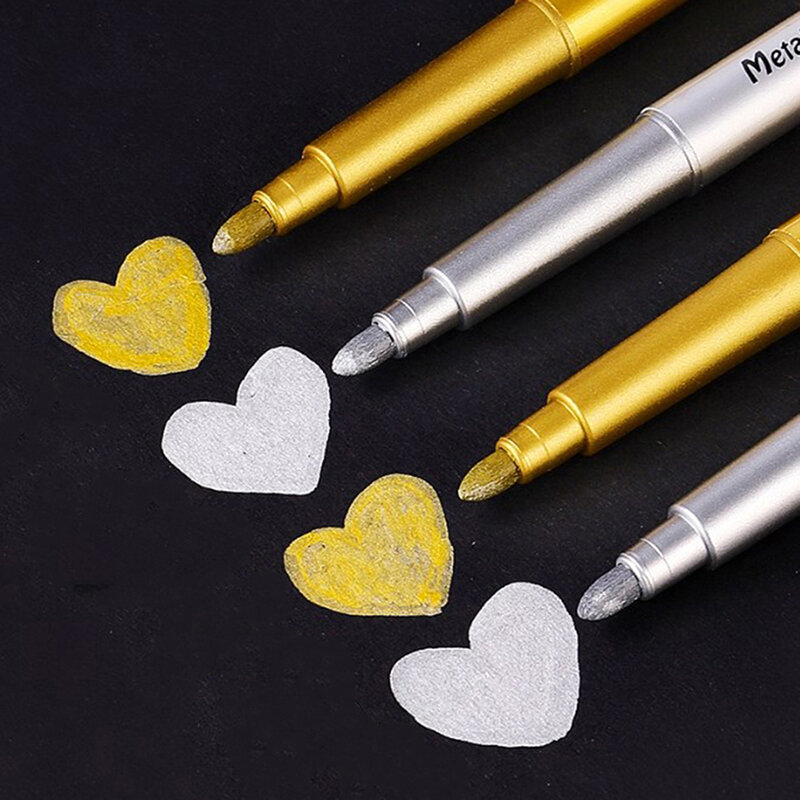 قلم حرفي بلون ذهبي وفضي ، قلم طلاء مقاوم للماء ، علامة علامة ، قلم معدني ، بطاقة معايدة ، أقلام تمييز الخط