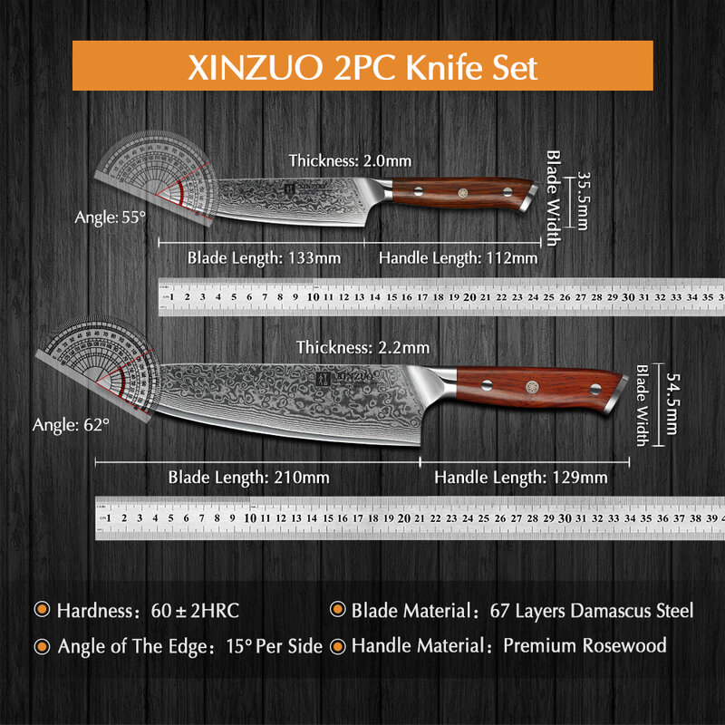 XINZUO 2 قطعة الشيف المطبخ طقم السكاكين VG10 دمشق الصلب الشيف فائدة السكاكين روزوود مقبض أفضل نوعية أدوات المطبخ الطبخ