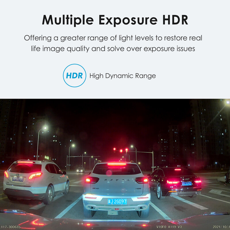 كاميرا سيارة Viofo-car dash a119 v3 ، 2k ، 60 إطارًا في الثانية ، رؤية ليلية فائقة ، رباعية hd ، 50 k p ، dvr مع وضع وقوف السيارات ، g sensor ، gps اختياري