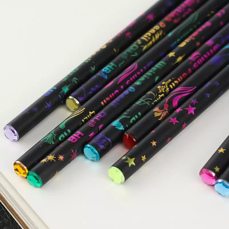 قلم رصاص ماسي من الخشب المقلد باللون الأسود ، قلم رصاص HB للطلاب للكتابة والرسم ، 12 في كل مجموعة