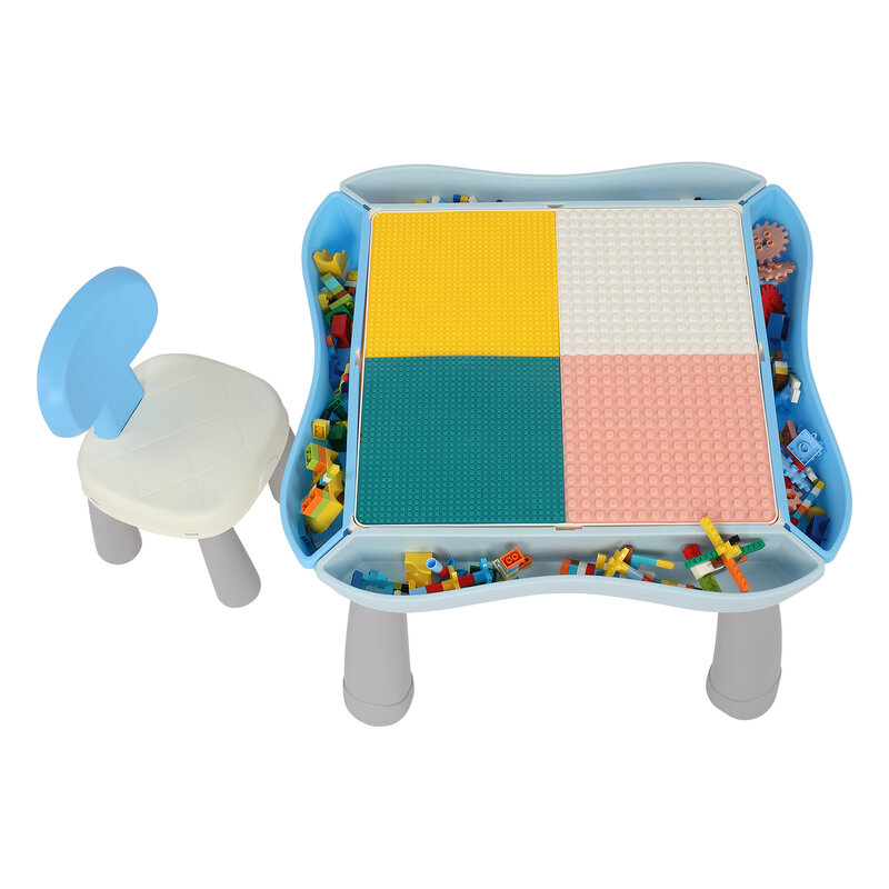 أطفال متعدد النشاط الجدول كرسي مجموعة تشمل 1 الجدول 1 كرسي مع منطقة التخزين و 300 قطعة اللبنات الملونة [US-Stock]