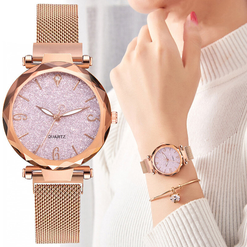 Rose Gold Women Watch 2022 Top Brand Luxury Magnetic Starry Sky Lady Wrist Watch Mesh Female Clock For Dropship relogio feminino