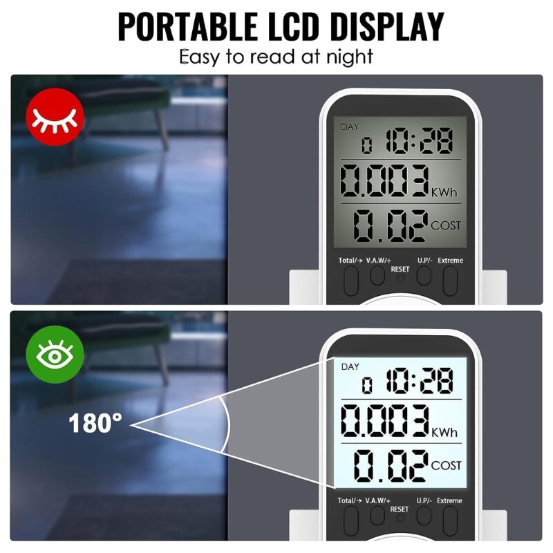 مقياس استهلاك الطاقة مع شاشة LCD كبيرة يراقب بسهولة ويوفر العداد دروبشيب
