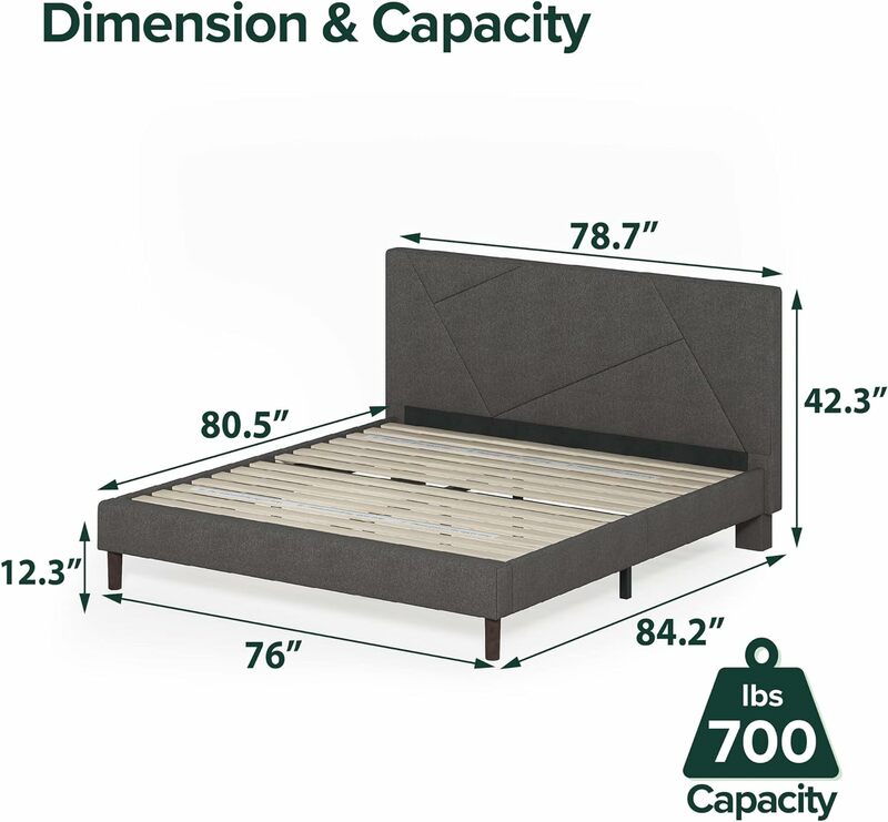 إطار سرير منجد من ZINUS-Judy ، أساس المرتبة ، دعامة شريحة خشبية ، لا حاجة إلى زنبرك ، تجميع سهل ، ملك