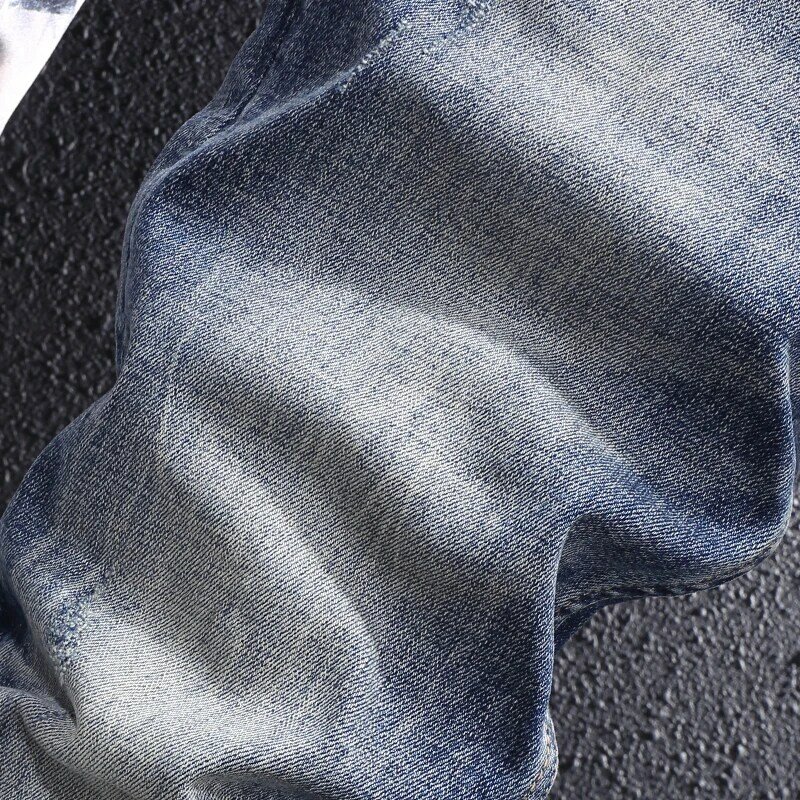 حديثا موضة الرجال الجينز الرجعية الأزرق عالية الجودة مطاطا تمتد سليم صالح ممزق جينز الرجال Vintage بنطلون مصمم الدينيم السراويل
