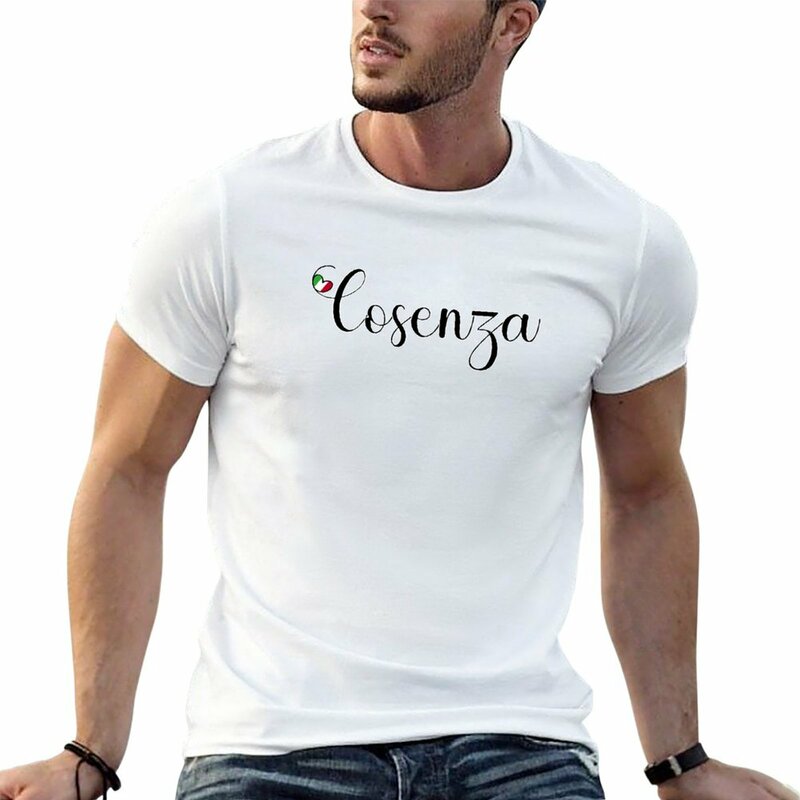 Cosenza-أنا أحب كوسنزا تي شيرت مع القلب الإيطالي للرجال ، ملابس مضحكة ، تي شيرت أسود عادي ، جديد