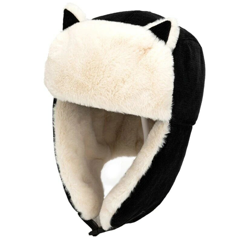 قبعة نسائية سميكة من الصوف مخدد بالأذن ، غطاء أذن للقطط ، غطاء قطني ، مقاوم للبرد ، دافئ ، شتوي