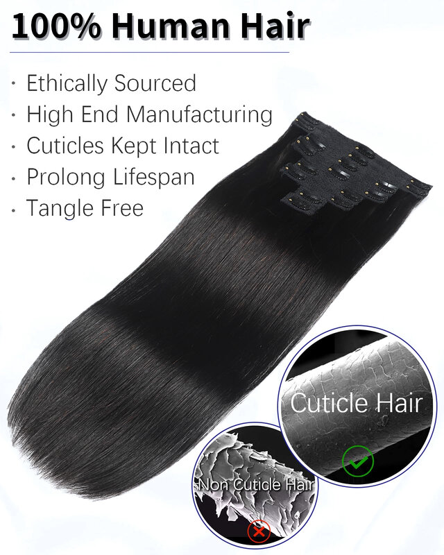 مشبك مستقيم في وصلات الشعر البشري الطبيعي الأسود 100% مجموعة شعر الإنسان مع 18 مقاطع مزدوجة لحمة الشعر التمديد للمرأة