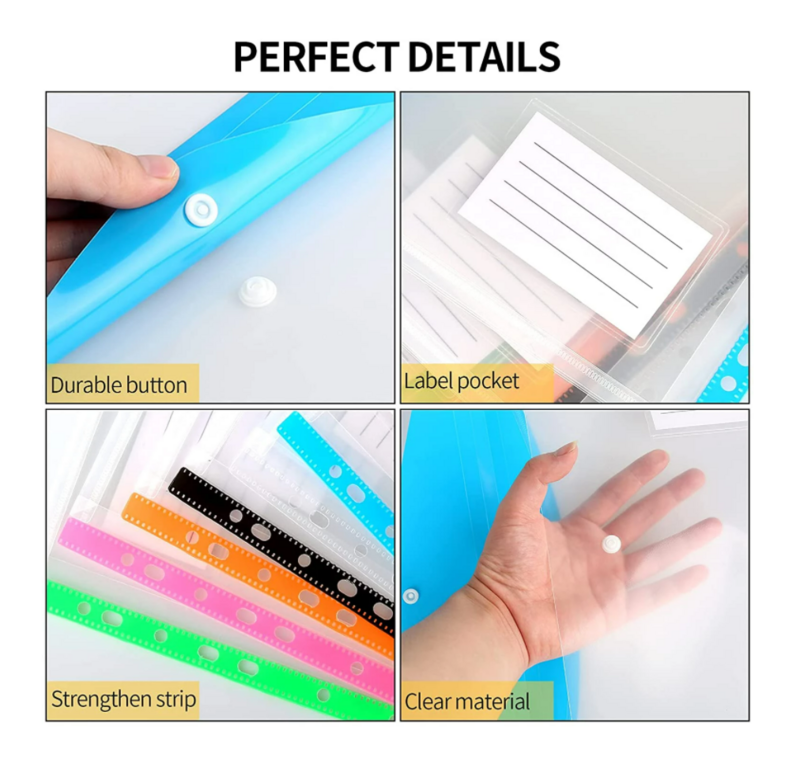 A4 Size Large File Folders Wallets Colorful Document for School Office, 11 Holes Binder Envelopes Folders Protector Organizer