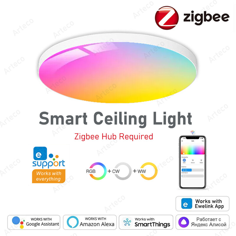 EWelink-Zigbee مصباح سقف ذكي ، مصباح LED RGBCW ، غرفة المعيشة ، ديكور المنزل ، مصباح ذكي لـ Alexa ، Google المنزل ، 24 واط